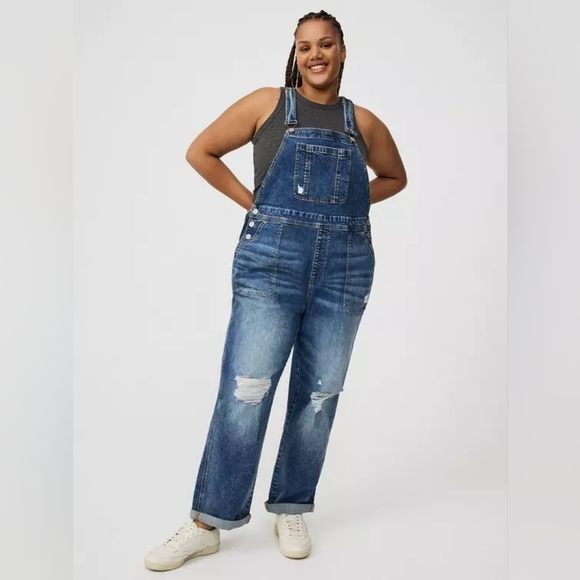 torrid Denim - Torrid Vintage Stretch Distressed Denim Straight Leg Overall Size 18 Regular Nwt